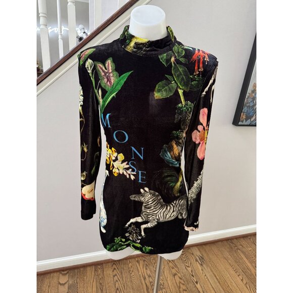 MONSE Long Sleeve Graphic Print Velvet Cocktail Mini Dress Size 2 - Picture 3 of 9